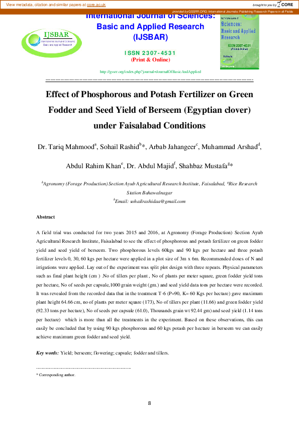 (PDF) Effect of Phosphorous and Potash Fertilizer on Green Fodder and ...