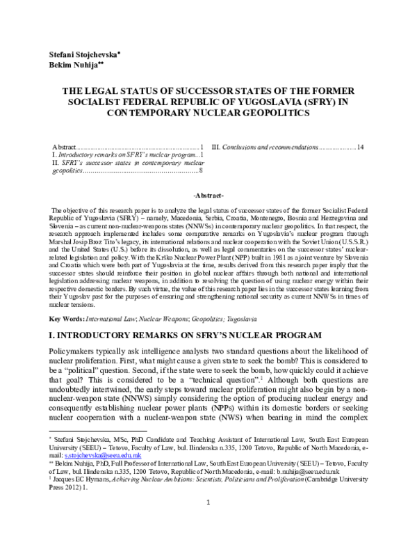 (PDF) THE LEGAL STATUS OF SUCCESSOR STATES OF THE FORMER SOCIALIST ...