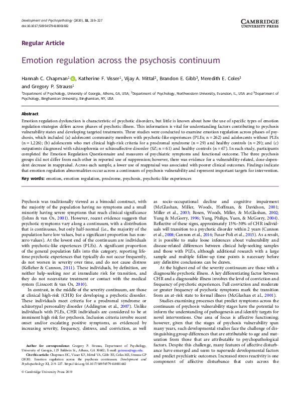 (PDF) Emotion regulation across the psychosis continuum