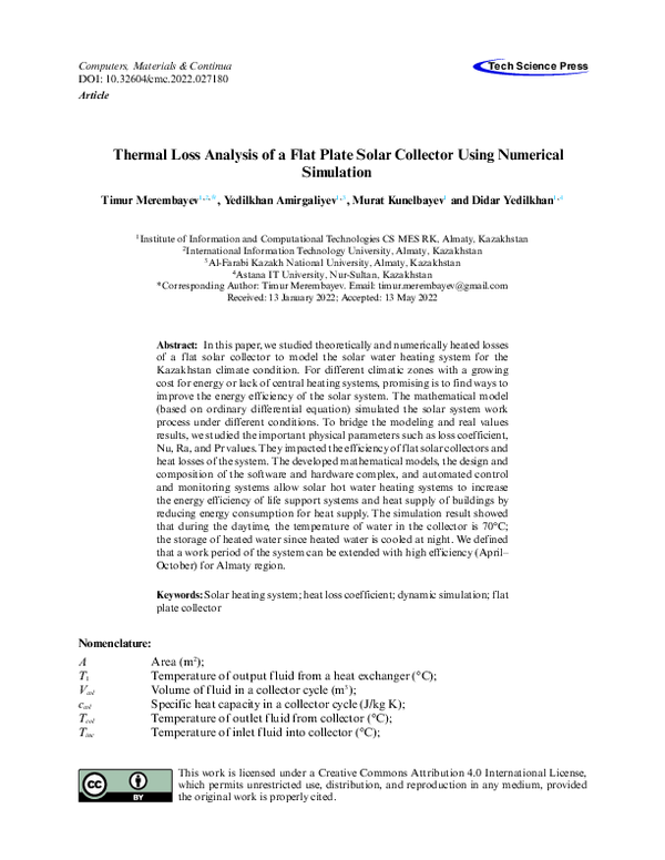(PDF) Thermal Loss Analysis of a Flat Plate Solar Collector Using ...