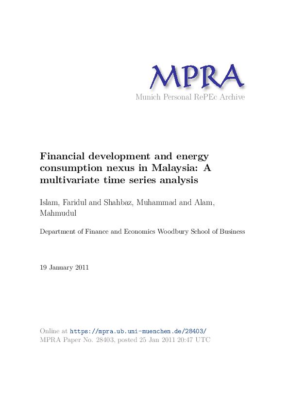 (PDF) Financial development and energy consumption nexus in Malaysia: A ...