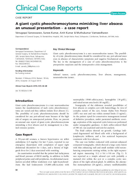 (PDF) A giant cystic pheochromocytoma mimicking liver abscess an ...