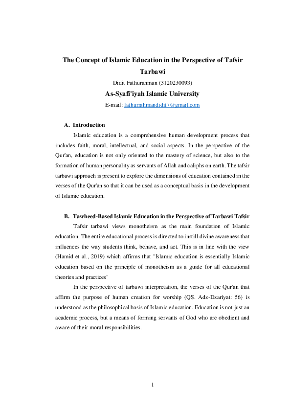 (PDF) The Concept of Islamic Education in the Perspective of Tafsir Tarbawi
