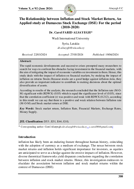 (PDF) The Relationship between Inflation and Stock Market Return, An ...