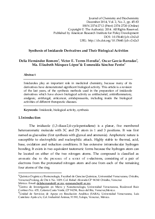 (PDF) Synthesis of Imidazole Derivatives and Their Biological Activities