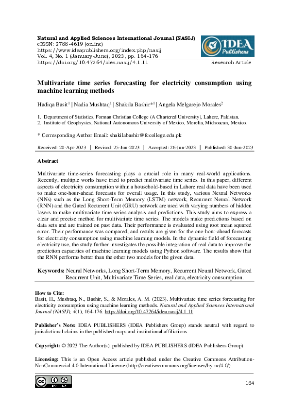 (PDF) Multivariate time series forecasting for electricity consumption ...