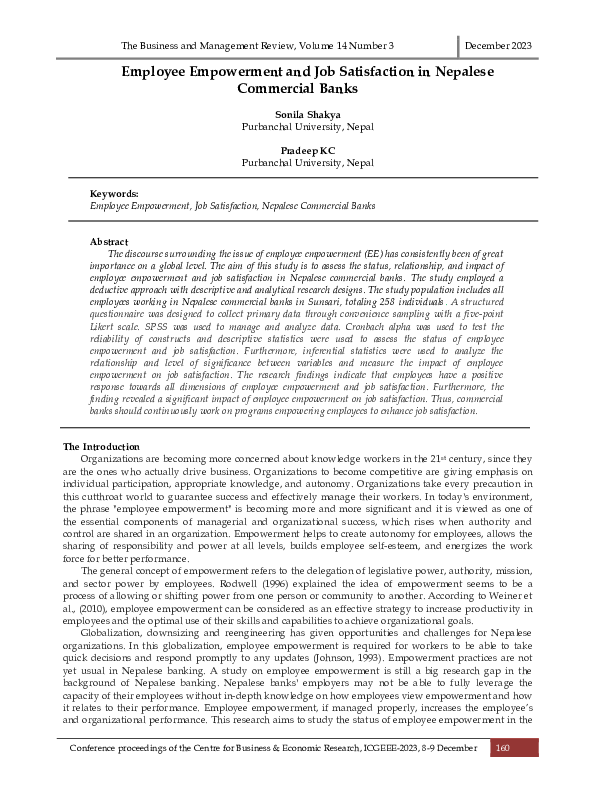 (PDF) Employee Empowerment and Job Satisfaction in Nepalese Commercial ...