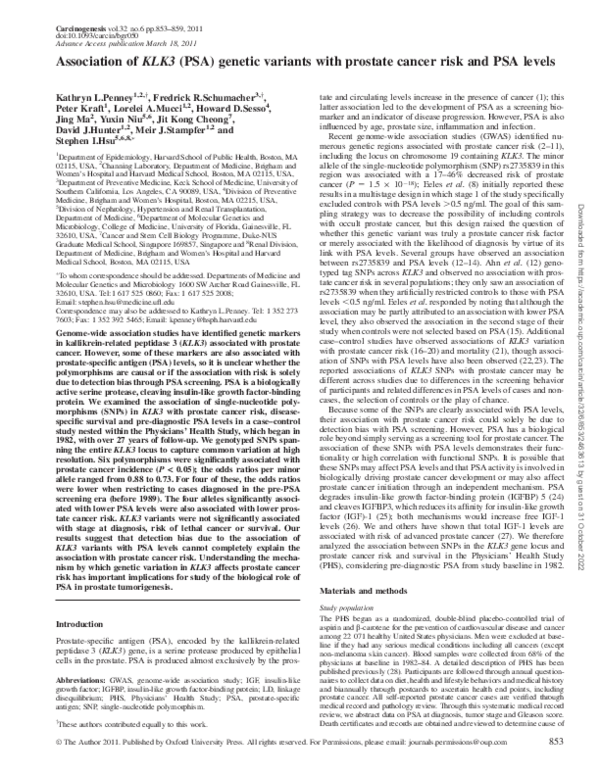 (PDF) Association of KLK3 (PSA) genetic variants with prostate cancer ...