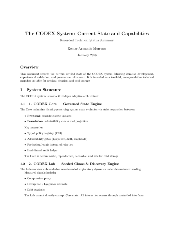 (PDF) The CODEX System: Current State and Capabilities