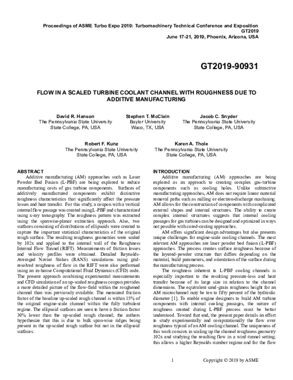 (PDF) Flow in a Scaled Turbine Coolant Channel With Roughness due to ...