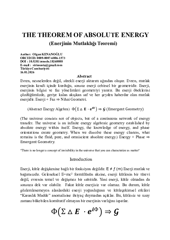 (PDF) THE THEOREM OF ABSOLUTE ENERGY