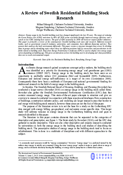 (PDF) A Review of Swedish Residential Building Stock Research