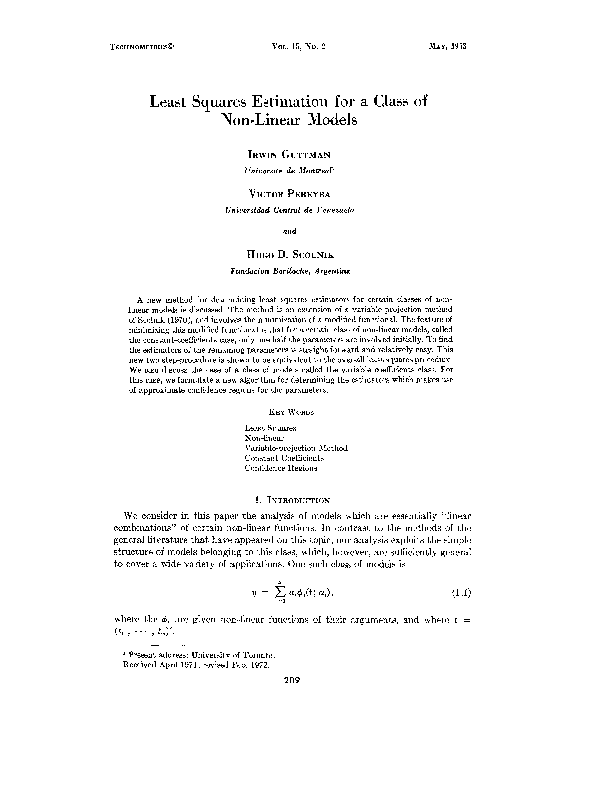 (PDF) Least Squares Estimation for a Class of Non-Linear Models