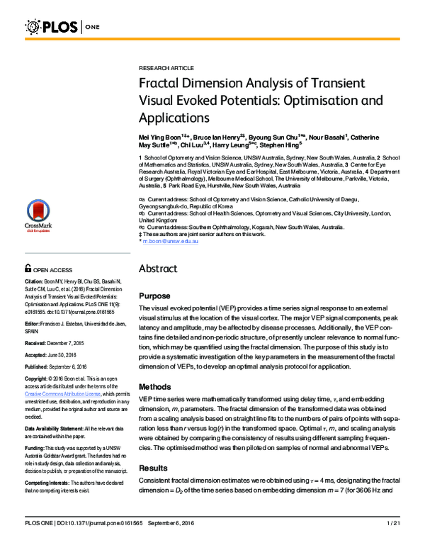(PDF) Fractal Dimension Analysis of Transient Visual Evoked Potentials ...