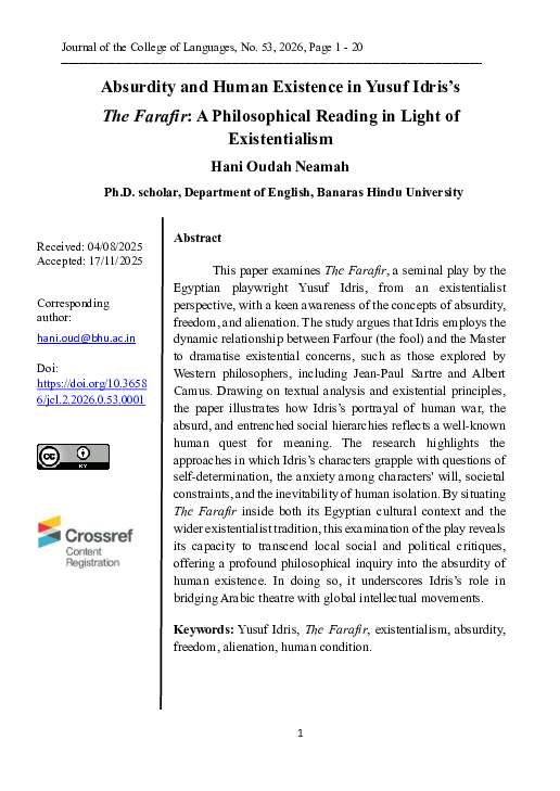 (PDF) Absurdity and Human Existence in Yusuf Idris's The Farafir: A ...
