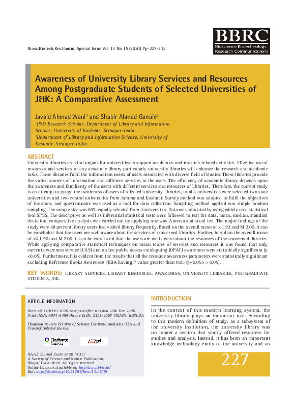 (PDF) Awareness of University Library Services and Resources Among ...