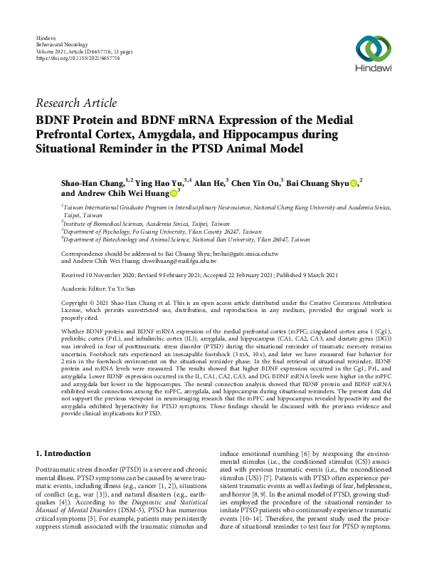 (PDF) BDNF Protein and BDNF mRNA Expression of the Medial Prefrontal ...