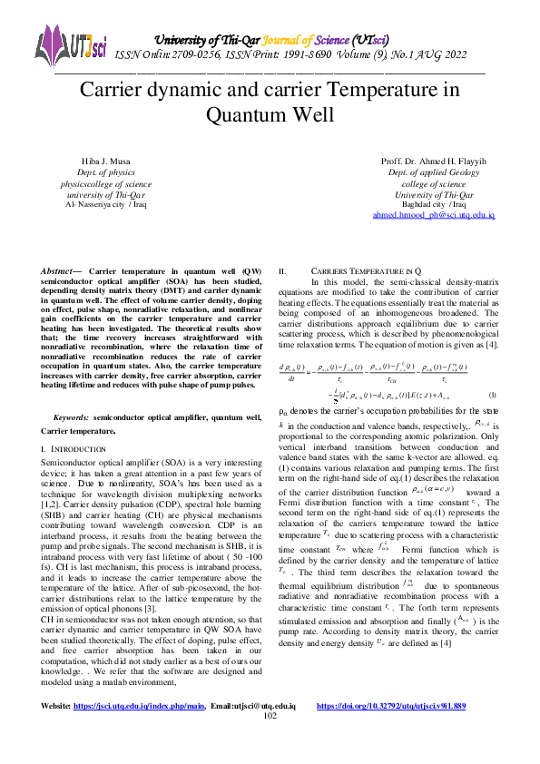 (PDF) Carrier dynamic and carrier Temperature in Quantum Well