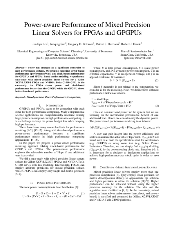 (PDF) Power-aware Performance of Mixed Precision Linear Solvers for ...