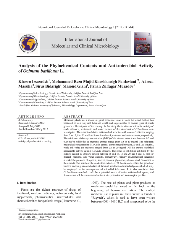(PDF) Analysis of the Phytochemical Contents and Anti-microbial ...