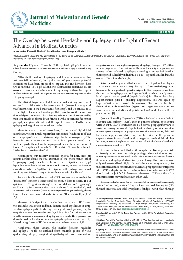 (PDF) The Overlap between Headache and Epilepsy in the Light of Recent ...