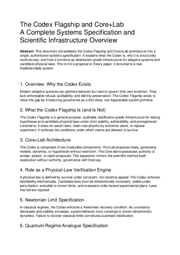 (PDF) The Codex Flagship and Core+Lab A Complete Systems Specification ...