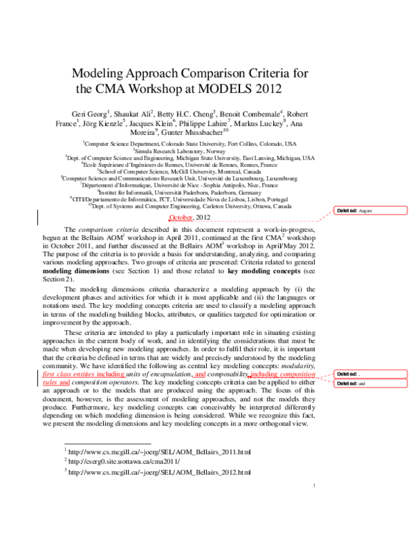 (PDF) Modeling Approach Comparison Criteria for the CMA Workshop at ...