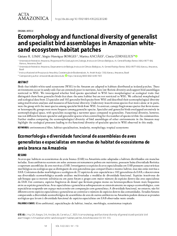 (PDF) Ecomorphology and functional diversity of generalist and ...
