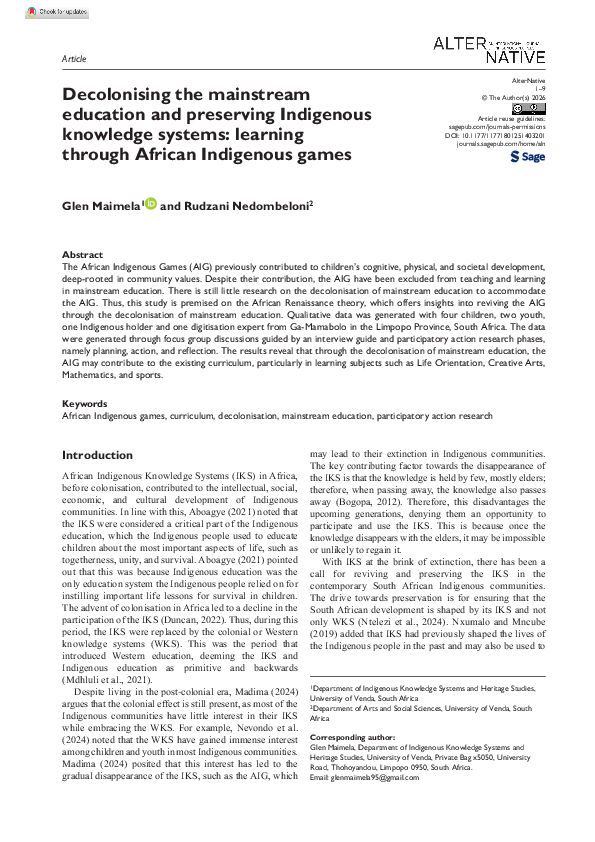 (PDF) Decolonising the mainstream education and preserving Indigenous ...