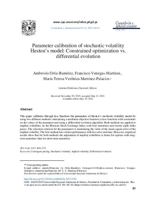 (PDF) Parameter calibration of stochastic volatility Heston's model ...
