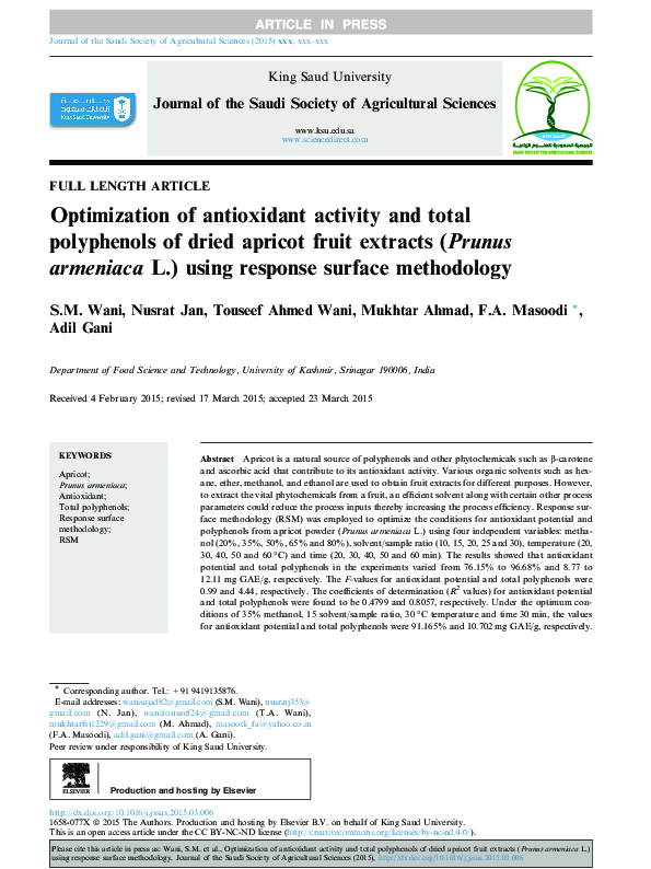 (PDF) Optimization of antioxidant activity and total polyphenols of ...