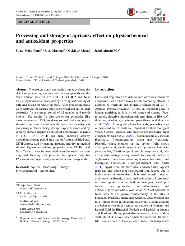 (PDF) Processing and storage of apricots: effect on physicochemical and ...
