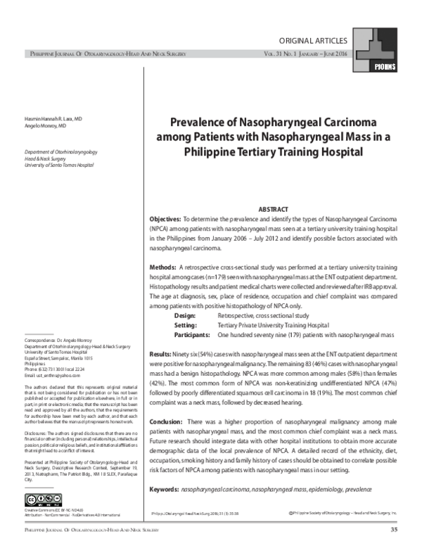 (PDF) Prevalence of Nasopharyngeal Carcinoma among Patients with ...