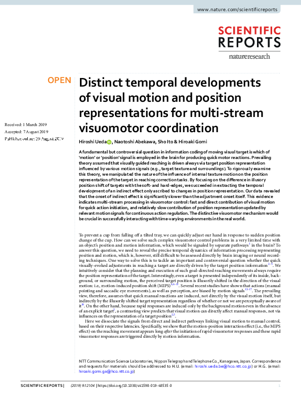 (PDF) Distinct temporal developments of visual motion and position ...