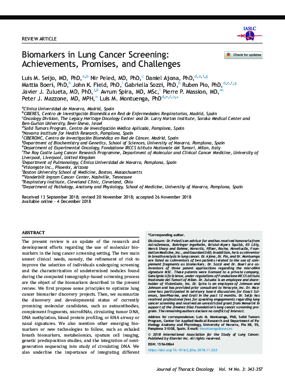 (PDF) Biomarkers in Lung Cancer Screening: Achievements, Promises, and ...