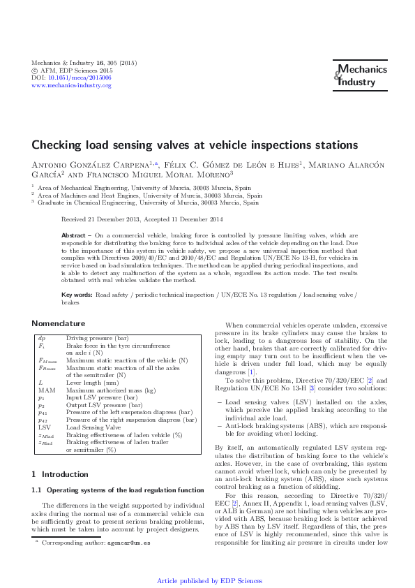 (PDF) Checking load sensing valves at vehicle inspections stations