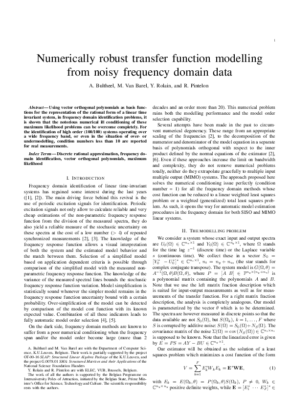 (PDF) Numerically robust transfer function modeling from noisy ...