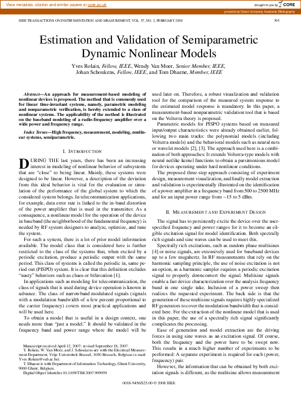 (PDF) Estimation and Validation of Semiparametric Dynamic Nonlinear Models