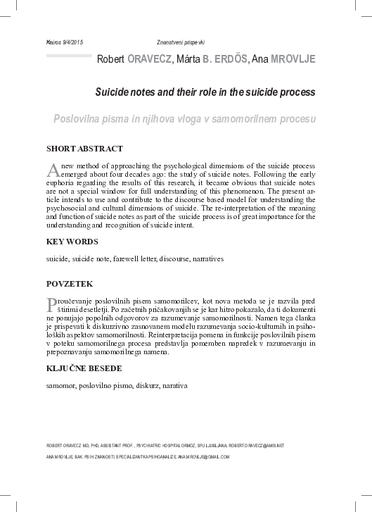 (PDF) Suicide notes and their role in the suicide process