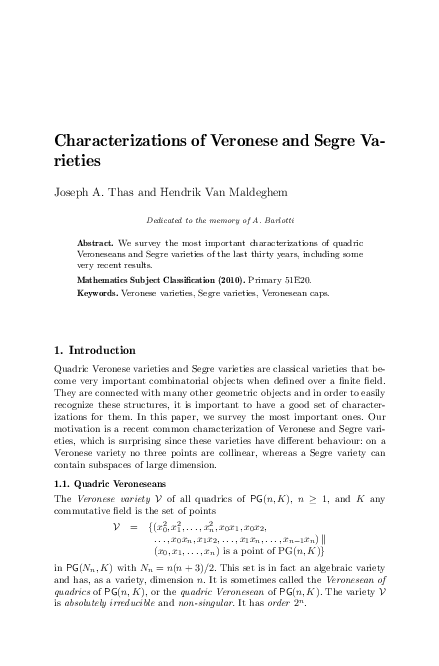 (PDF) Characterizations of Veronese and Segre varieties