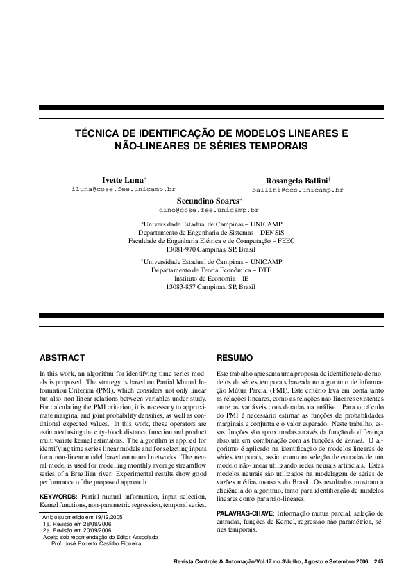 (PDF) Técnica de identificação de modelos lineares e não-lineares de ...