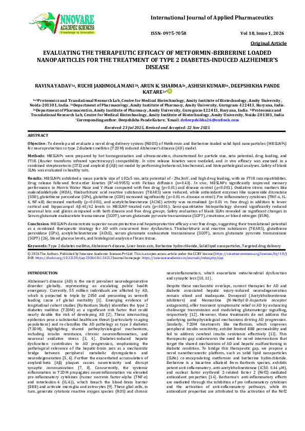 (PDF) EVALUATING THE THERAPEUTIC EFFICACY OF METFORMIN-BERBERINE LOADED ...