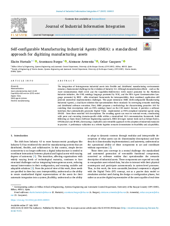 (PDF) Self-configurable Manufacturing Industrial Agents (SMIA): a ...