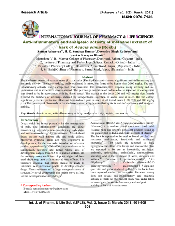(PDF) Anti-inflammatory and analgesic activity of methanol extract of ...