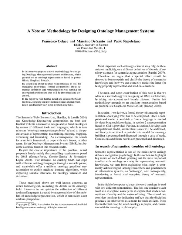 (PDF) A Note on Methodology for Designing Ontology Management Systems