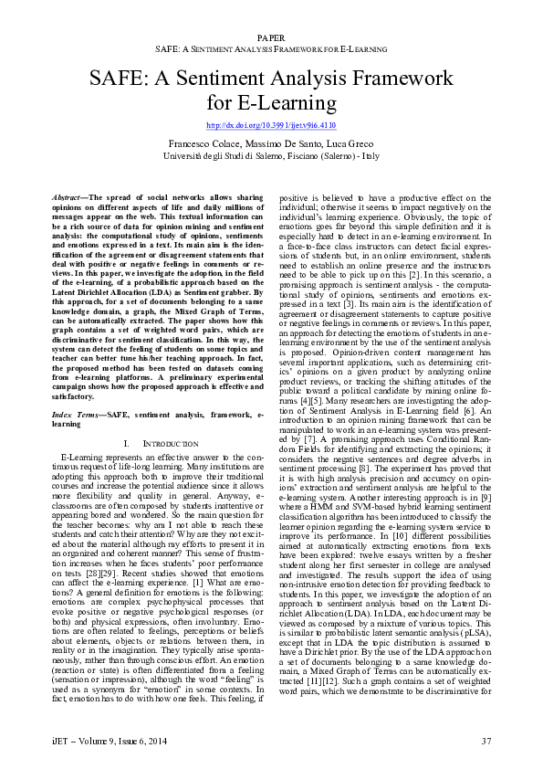 (PDF) SAFE: A Sentiment Analysis Framework for E-Learning