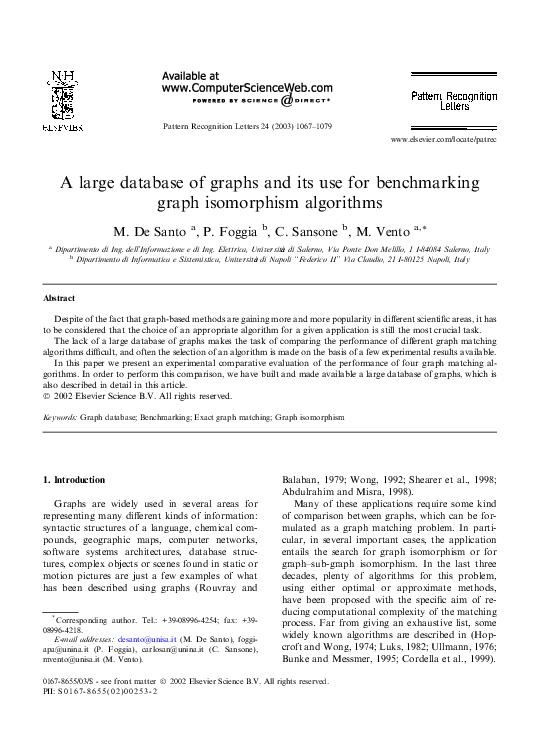 (PDF) A large database of graphs and its use for benchmarking graph ...