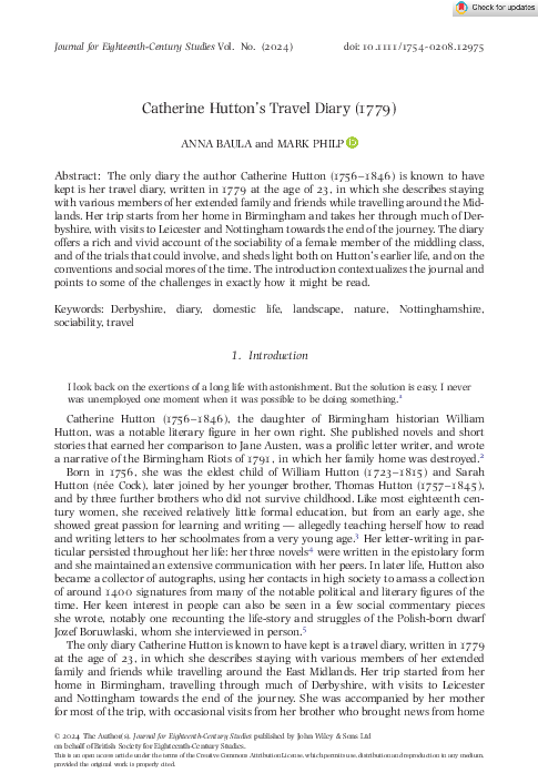 (PDF) Catherine Hutton's Travel Diary (1779