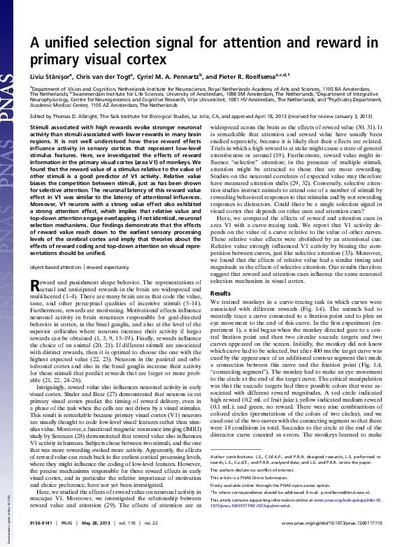 (PDF) A unified selection signal for attention and reward in primary ...