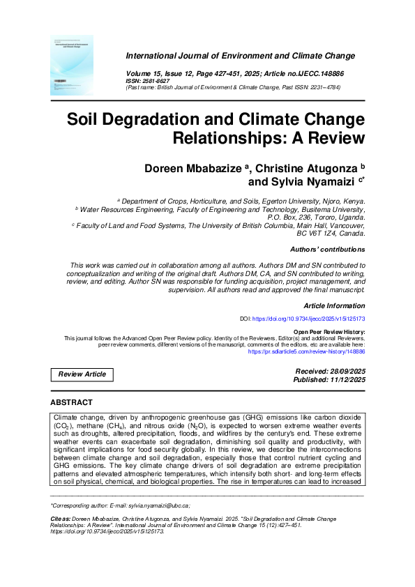 (PDF) Soil Degradation and Climate Change Relationships: A Review
